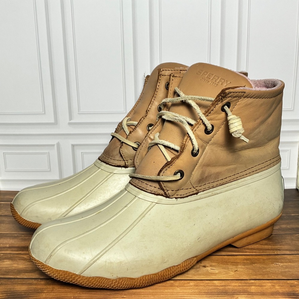 Sperry Saltwater Waterproof Duck Boots Tan Cream STS80992F Womens 8.5